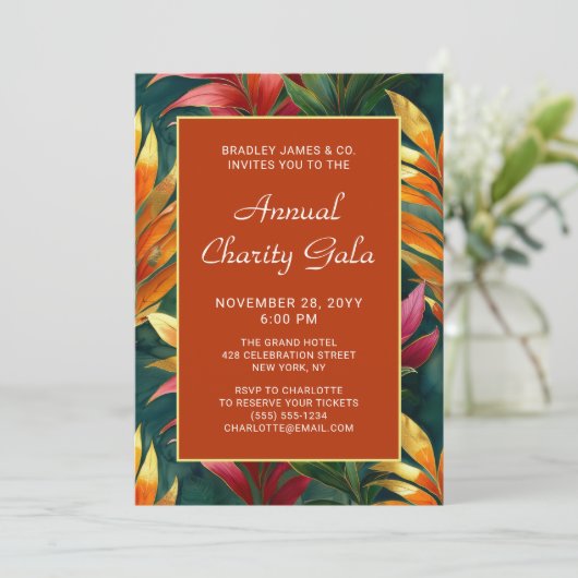 Modern Botanical Floral Charity Event Gala Party Kaart (Staand voorkant)