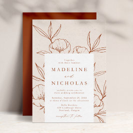 Modern Botanical Floral Cream & Cinnamon Wedding Kaart