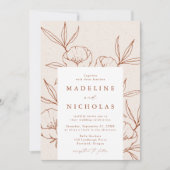 Modern Botanical Floral Cream & Cinnamon Wedding Kaart (Voorkant)