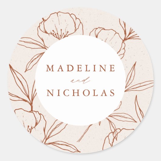 Modern Botanical Floral Cream & Cinnamon Wedding Ronde Sticker (Voorkant)