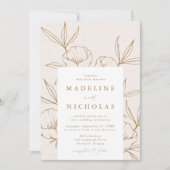 Modern Botanical Floral Cream & Gold Wedding Kaart (Voorkant)