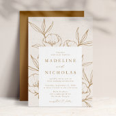 Modern Botanical Floral Cream & Gold Wedding Kaart