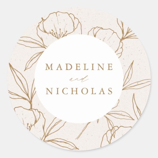Modern Botanical Floral Cream & Gold Wedding Ronde Sticker (Voorkant)
