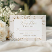 Modern Botanical Floral Cream & Gold Wedding RSVP Kaartje