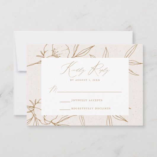Modern Botanical Floral Cream & Gold Wedding RSVP Kaartje (Voorkant)
