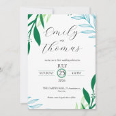 Modern Botanical Green Leaf Wedding Invitation Kaart (Voorkant)