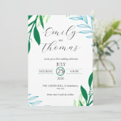 Modern Botanical Green Leaf Wedding Invitation Kaart (Staand voorkant)