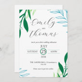 Modern Botanical Green Leaf Wedding Invitation Kaart (Voorkant / Achterkant)