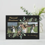 Modern Botanical Greenery 3 Photo Wedding Feestdagenkaart (Staand voorkant)