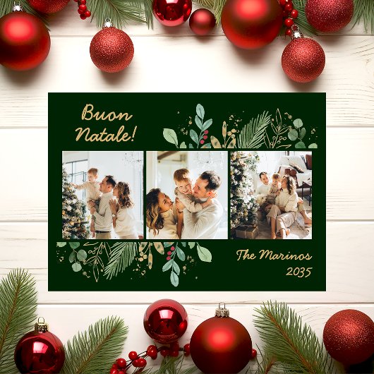 Modern Botanical Greenery Photo Buon Natale Feestdagenkaart