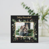 Modern Botanical Greenery Photo Feliz Navidad Feestdagenkaart (Staand voorkant)