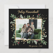 Modern Botanical Greenery Photo Feliz Navidad Feestdagenkaart (Voorkant)