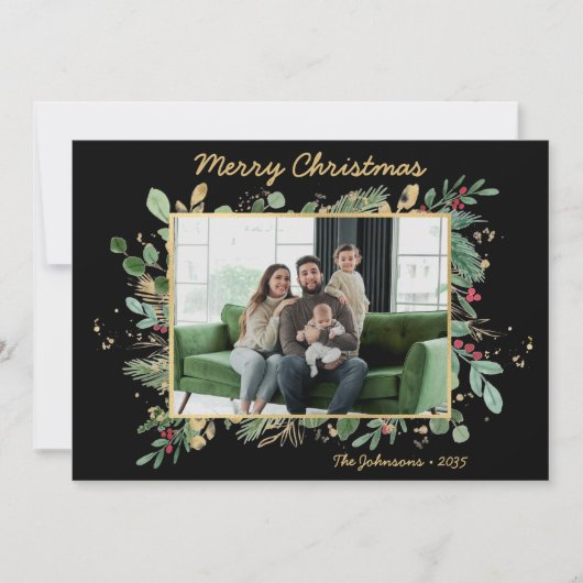 Modern Botanical Greenery Photo Holiday Card Feestdagenkaart (Voorkant)