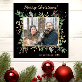 Modern Botanical Greenery Photo Holiday Card Feestdagenkaart