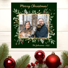 Modern Botanical Greenery Photo Holiday Card Feestdagenkaart