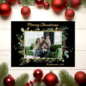 Modern Botanical Greenery Photo Holiday Card Feestdagenkaart