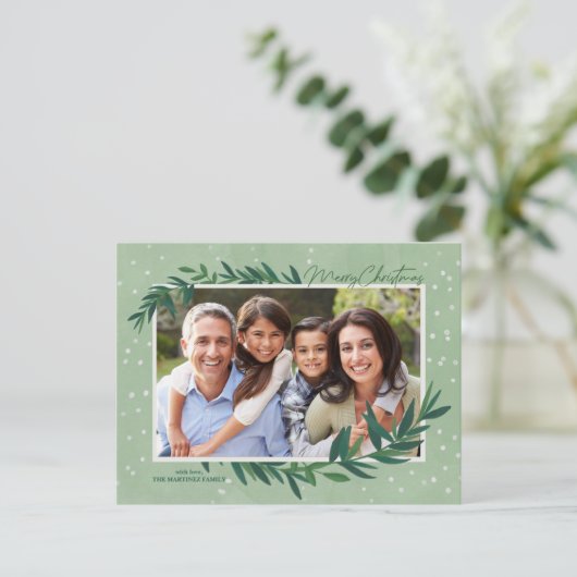 Modern Botanical Greenery Photo Merry Kerstmis Feestdagenkaart (Staand voorkant)