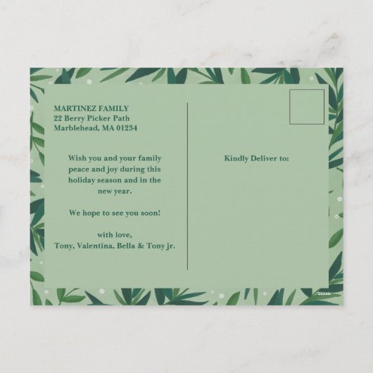 Modern Botanical Greenery Photo Merry Kerstmis Feestdagenkaart (Achterkant)