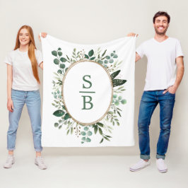 Modern Botanical Greenery Wedding Initiaal Monogra Fleece Deken