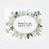Modern Botanical Greenery Wedding Initiaal Monogra Fleece Deken (Voorkant (Horizontaal))
