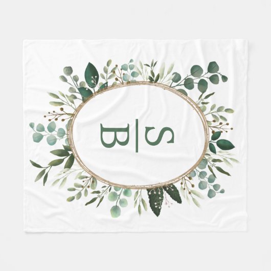 Modern Botanical Greenery Wedding Initiaal Monogra Fleece Deken (Voorkant (Horizontaal))