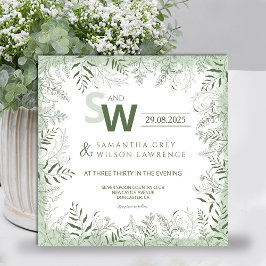 Modern Botanical Greenery Wedding Invitation Kaart