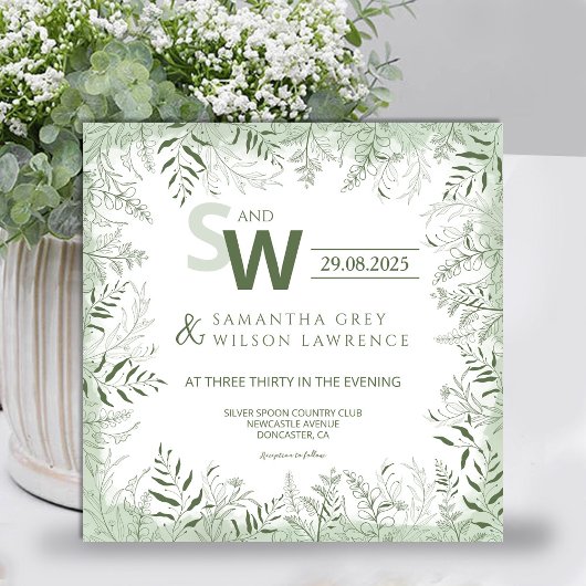 Modern Botanical Greenery Wedding Invitation Kaart