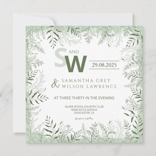 Modern Botanical Greenery Wedding Invitation Kaart (Voorkant)
