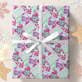 Modern Botanical Holly Jolly Kerstmis Cadeaupapier