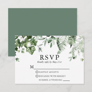Modern Botanical Ivy Ferns Sage Green Wedding RSVP Kaartje
