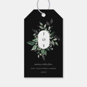 Modern Botanical Joy Black Holiday Cadeaulabel