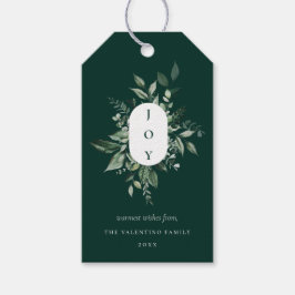 Modern Botanical Joy Emerald Holiday Cadeaulabel