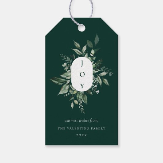 Modern Botanical Joy Emerald Holiday Cadeaulabel (Voorkant)