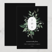 Modern Botanical Joy Holiday Kaart Zwart (Voorkant / Achterkant)