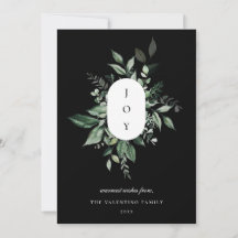 Modern Botanical Joy Holiday Kaart Zwart