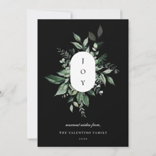 Modern Botanical Joy Holiday Kaart Zwart