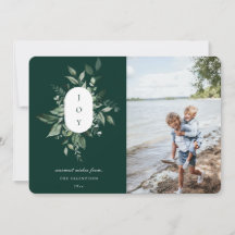 Modern Botanical Joy Photo Holiday Kaart Green