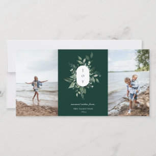 Modern Botanical Joy Photo Holiday Kaart Green