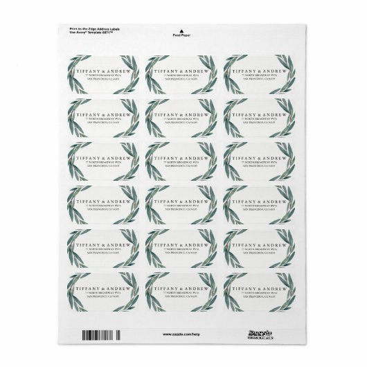 Modern Botanical Leaf Wreath Weddenschap Label (Full Sheet)