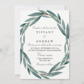 Modern Botanical Leaf Wreath Wedding Kaart (Voorkant)