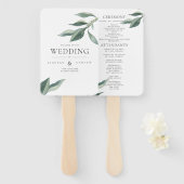 Modern Botanical Leaves Wedding Programme Hand Fan Handwaaier (Voorkant en achterkant)