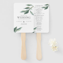 Modern Botanical Leaves Wedding Programme Hand Fan Handwaaier