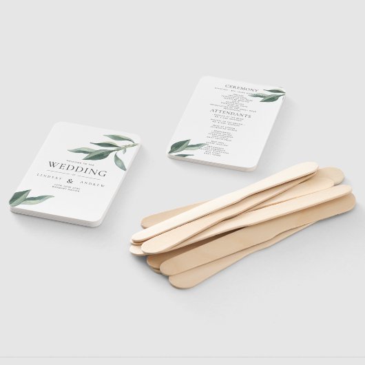 Modern Botanical Leaves Wedding Programme Hand Fan Handwaaier (Niet-gemonteerd)