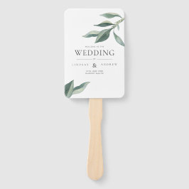 Modern Botanical Leaves Wedding Programme Hand Fan Handwaaier