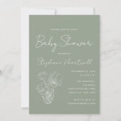 Modern Botanical Line Art Sage Green Baby shower Kaart (Voorkant)
