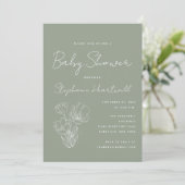 Modern Botanical Line Art Sage Green Baby shower Kaart (Staand voorkant)