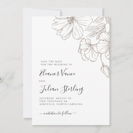 Modern Botanical Line Art Save The Date (Voorkant)