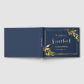 Modern Botanical Minimalist Navy Royal Wedding Gastenboek (Volledig)