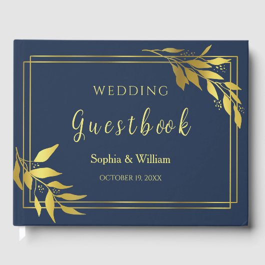Modern Botanical Minimalist Navy Royal Wedding Gastenboek (Voorkant)