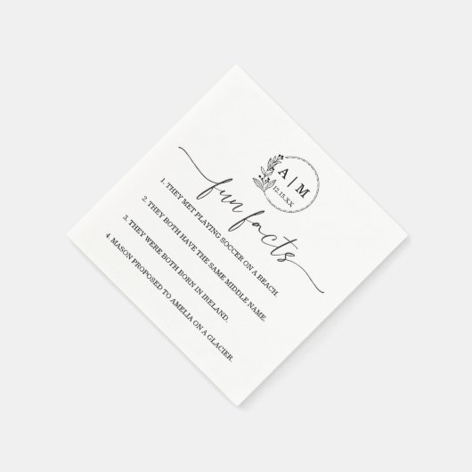 Modern Botanical Monogram Fun Facts Wedding Servet (Hoek)